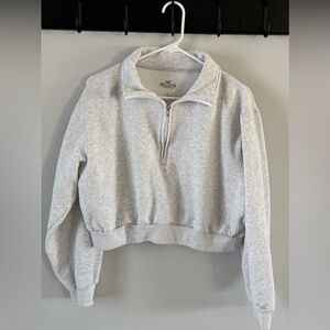 Hollister Gray Cropped Quarter Zip Sweatshirt Pullover Size S
